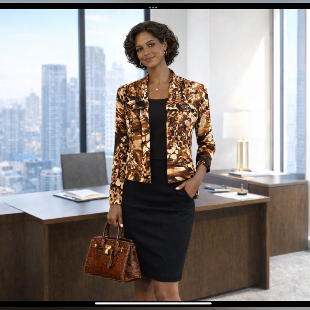 Kim Rogers Animal Print One-Piece Top Attached Black Camisole Workwear